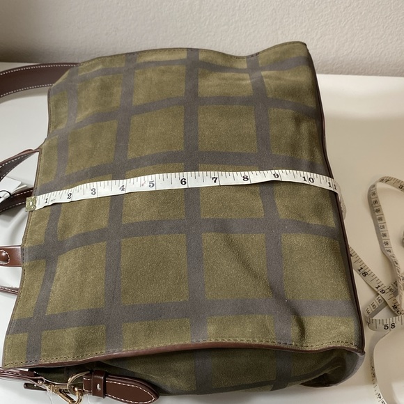 Zara check split suede square 2way satchel/tote green - Picture 9 of 12